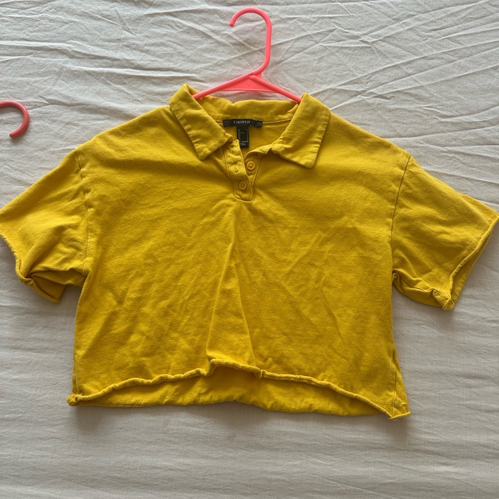 Forever 21 Yellow Cropped Polo Tee